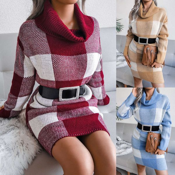 

autumn winter leisure plaid high collar wool knitted wear, White;black