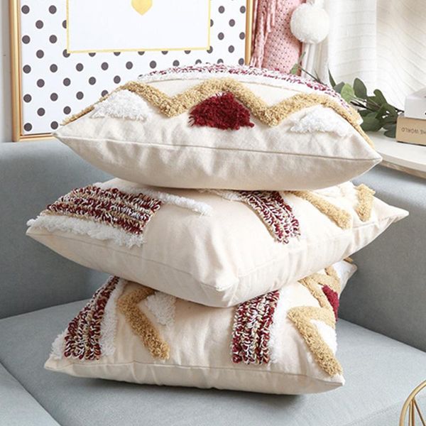 

cushion/decorative pillow nordic geometric tufted embroidery throw cushion cover plush pillowcover living room sofa outdoors home pillowcase