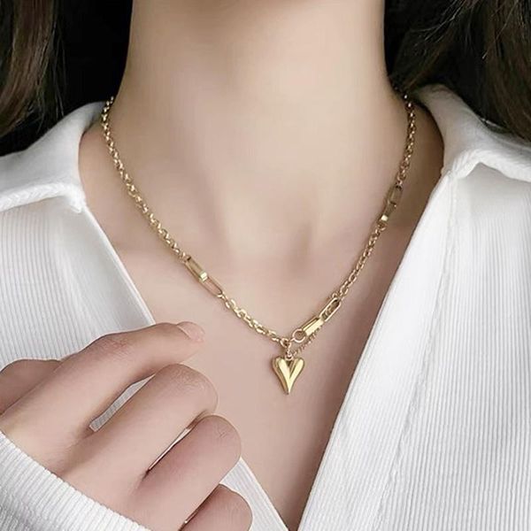 

pendant necklaces trendy chokers necklace gold / titanium steel color heart ins no fading jewelry for women girls gift drop, Silver