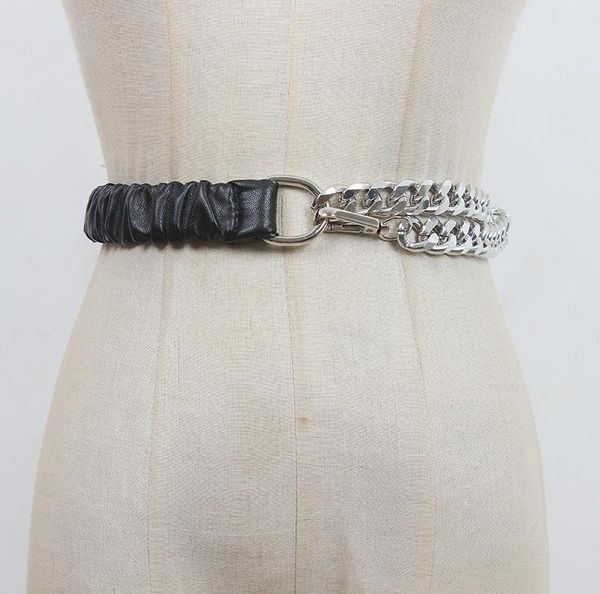 

belts women's runway fashion pu leather chain elastic cummerbunds female dress corsets waistband decoration wide belt r2296, Black;brown