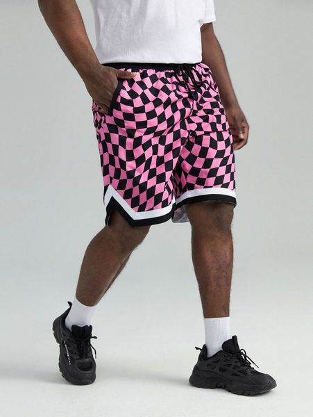 

extended sizes men plaid tie waist shorts k1hq#, Black
