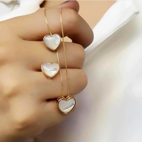 

earrings & necklace heart shape natural pearl shell jewelry sets for women gold color cute small love pendant stud set gift, Silver