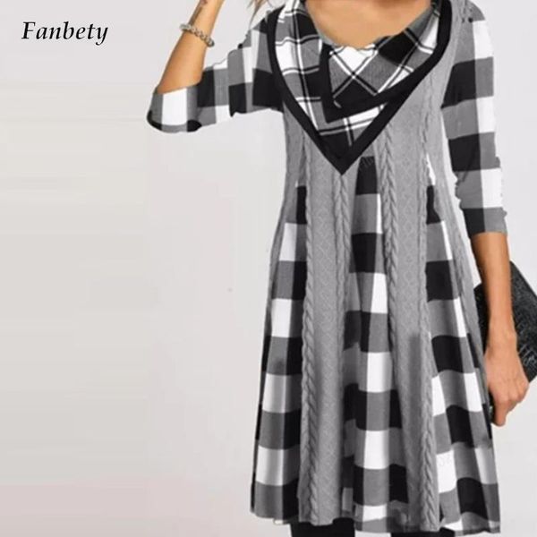 

casual dresses 2021 autumn winter warm patchwork women dress vinatge plaid chic party female elegant v-neck long sleeve, Black;gray
