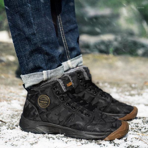 

boots men fashion winter boot waterproof shoes plush warm snow ankle outdoor snowboots size 481, Black