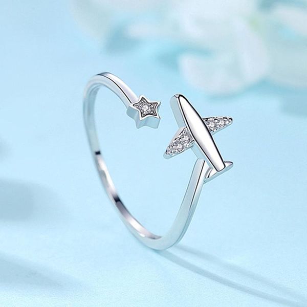 

cluster rings fashion women's s925 silver plated platinum personality small fresh diamond airplane open j01175, Golden;silver