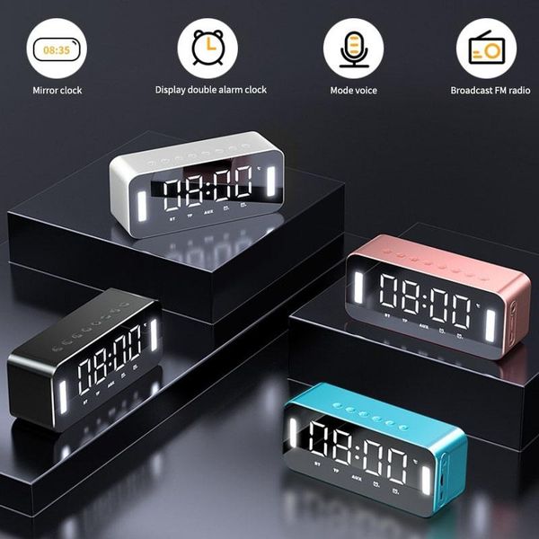 

mini speakers wireless bluetooth speaker stereo bass night light multifunctional digital electronic clock temperature display soundbar radio