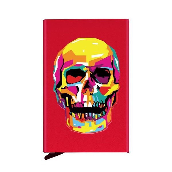 

card holders classic skull painting digital printing id automatic up metal rfid holder wallet women men aluminum case, Brown;gray