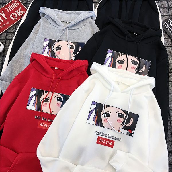 

paris girlharajuku streetwear hoodies for women long sleeve hooded sweatshirt korean ulzzang print fleece sweat shirt femalecoat 210524, Black