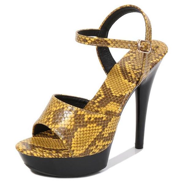 

sandals summer women 13cm thin high heels lady pumps pu buckle strap open toed waterproof platform party shoes, Black