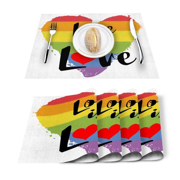 

table runner 4/6 pcs cotton linen placemat lgbt pride rainbow love mats napkins fashion design tableware kitchen tool