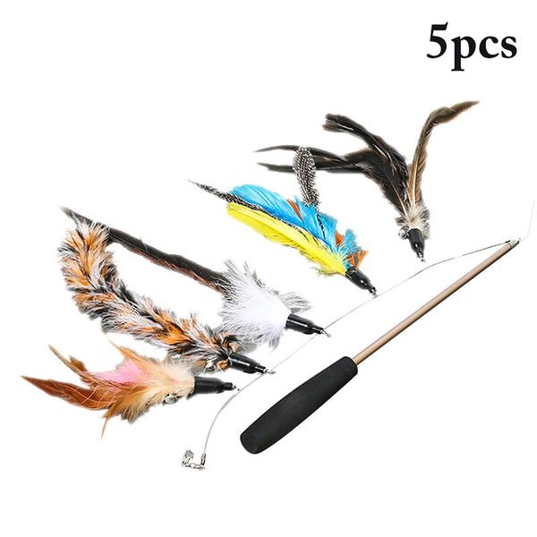 

cat toys toy interactive teaser set retractable fishing pole wand and 5 replacement feather for cats kitten
