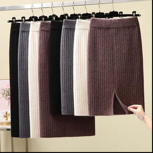 

women womens skirt knitted pencil skirts slim solid basic ladies office high waist elegant midi autumn winter warm, Black