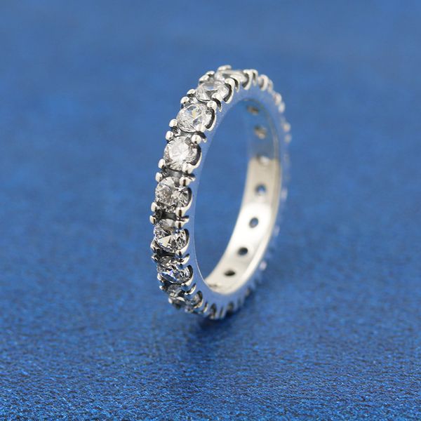 925 Sterling Silver Sparkling Row Eternity Band Rings Fit Pandora Jewelry Engagement Wedding Lovers Fashion Ring per le donne
