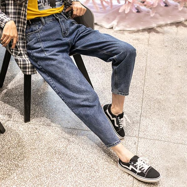 

women's jeans spring summer korea fashion women high waist loose vintage blue all-matched casual denim ankle-length pants plus size s