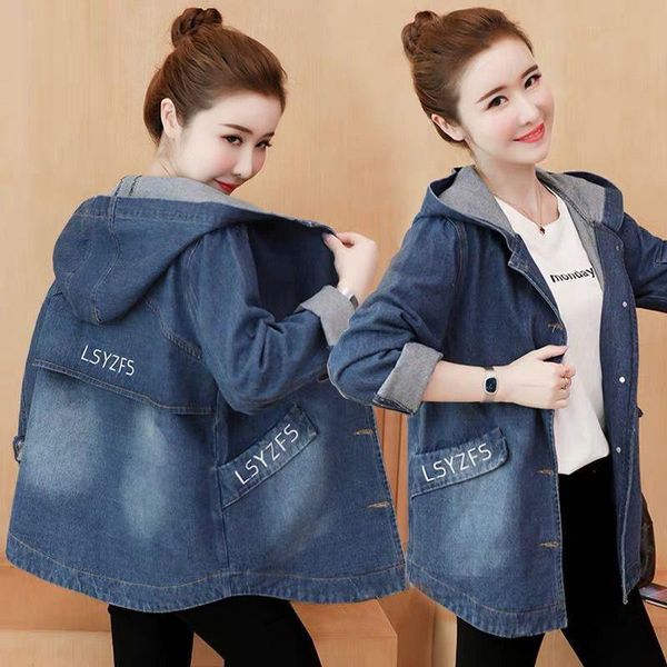 

women's jackets women letters denim jacket loose hooded jeans long sleeve casual oversize outerwear autumn 2021, Black;brown