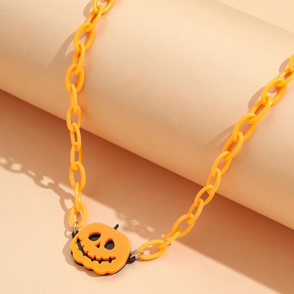 

pendant necklaces resin pumpkin necklace&pendant cute cartoon enamel acrylic chain necklace halloween gifts for children kids jewelry, Silver