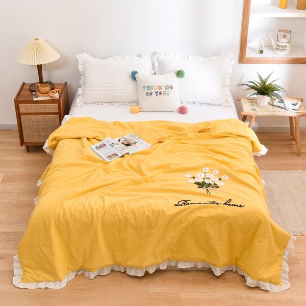 

comforters & sets summer cotton embroidered towel solid color quilt, air-conditioning thin soft, breathable and washable