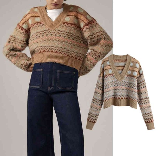 

women's sweaters women autumn winter jacquard print knitted sweater v-neck long sleeve pullover casual knitted bitz, White;black