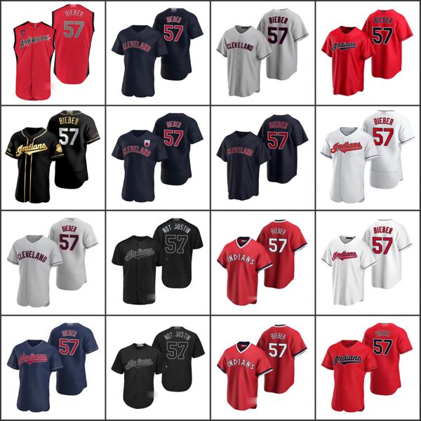 

cleveland indians men shane bieber 57 women youth jersey, Black;red