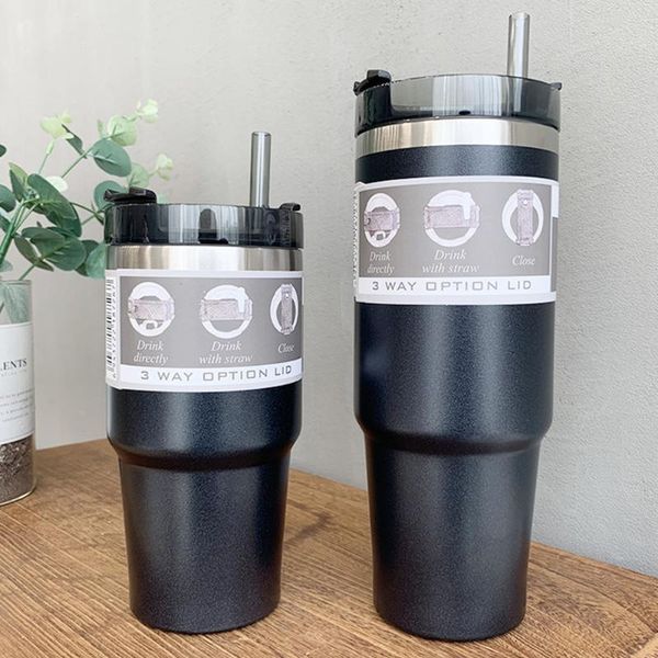 

water bottles 600 ml/890ml korean fashion customizable stainless steel insulated coffee cup straw couple student portable milk tea cups