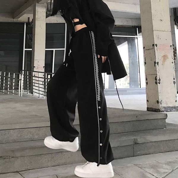 

women's pants & capris korean style men's and women's pants, casual wide leg personality, street punk hip-hop student clothin, Black;white