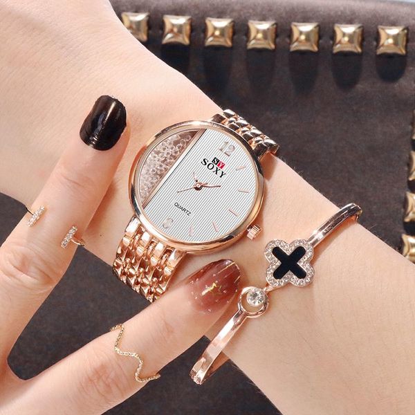 

wristwatches soxy women watch fashion luxury diamond rose gold ladies female clock quartz wristwatch relogio feminino 2021, Slivery;brown