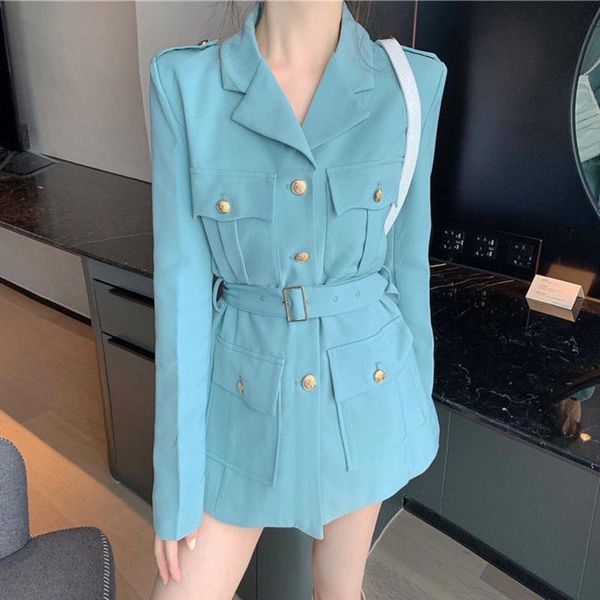 

women's suits & blazers [ewq] korea chic casual trend women solid color lapel single-breasted belt loose fashion long-sleeved blazer au, White;black