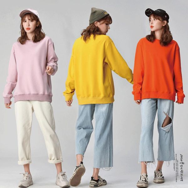 

women's hoodies & sweatshirts women 's sweatshirt o-neck pullover solid casual long sleeve loose streetwear 2021 korean style thi, Black