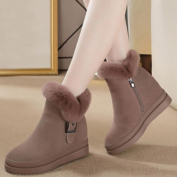

boots 2021 women shoes winter snow warm fur plush insole square heels flock, Black
