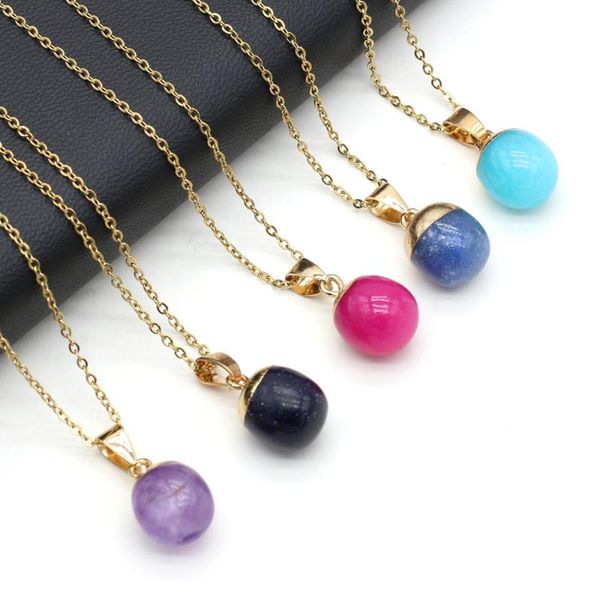 

chains natural stone necklace agates/amethyst/lapis lazuli/rose quartz/green aventurine round pendant love romantic gift, Silver