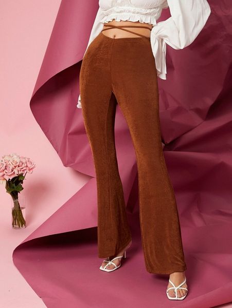 

tie back flare leg pants 30ni#, Black;white