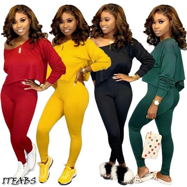

women's tracksuits spring women clothes set two-pieces outfits off shoulder long sleeve +long pants casual playsuits s-2xl, Gray