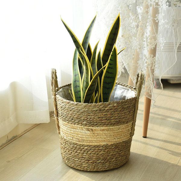 

storage baskets woven flower basket rattan home decor retro straw pot multipurpose planter decoration