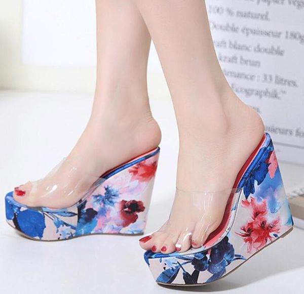 

slippers bbzai pattern model walking show superior quality women sandals 13cm wedges nightclub stage performance 3- 8, Black