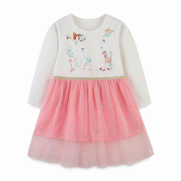 

girl's dresses deers animals girls mesh dress for children clothes autumn winter kids long sleeve, Red;yellow