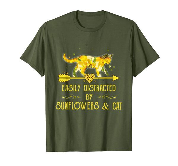 

easily distracted by sunflowers and cat t-shirt, White;black