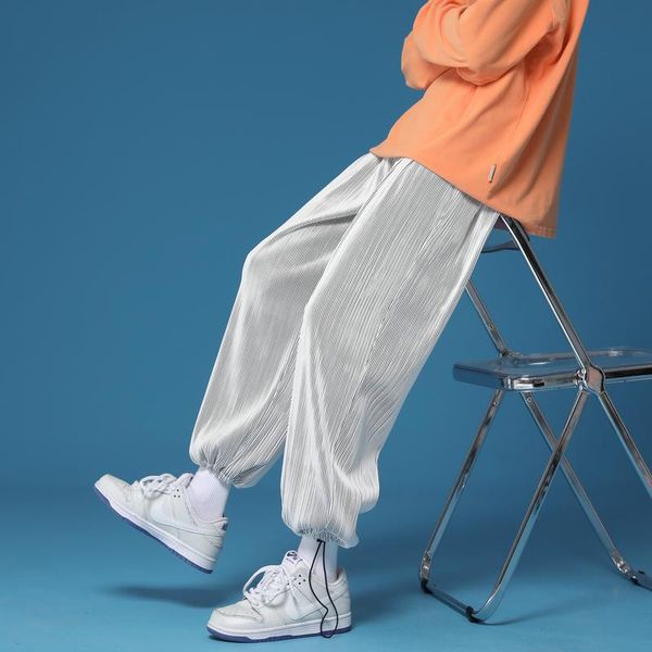 

men's pants 2021 autumn and summer title vertical sense ice silk air conditioning bundle foot casual, Black