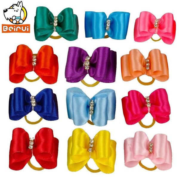 

dog apparel 20/50/100pcs rhinestone plain candy colors mixed pet cat hair bows rubber band grooming accessories