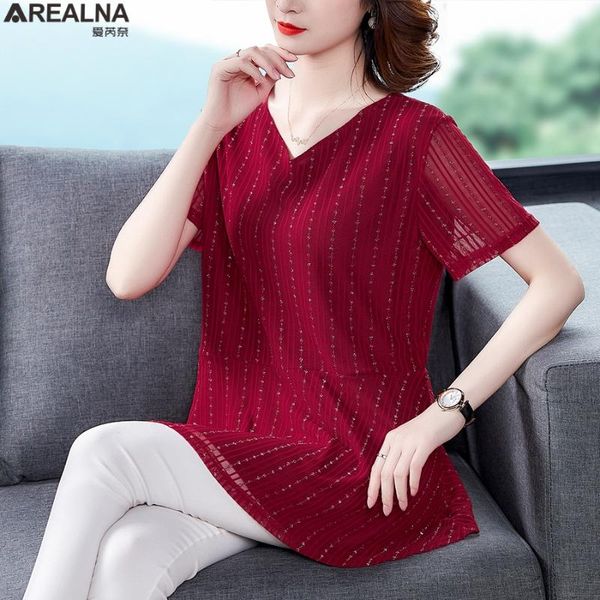 

blusas mujer de moda 2021 chiffon blosue women long shirt short sleeve sequin mesh blouse plus size blusa feminina 4xl women's blouses, White