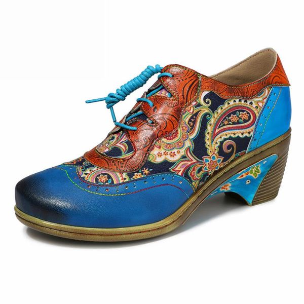 

dress shoes women genuine leather casual oxford pumps vintage lady lace up heels for blue 2021 spring, Black