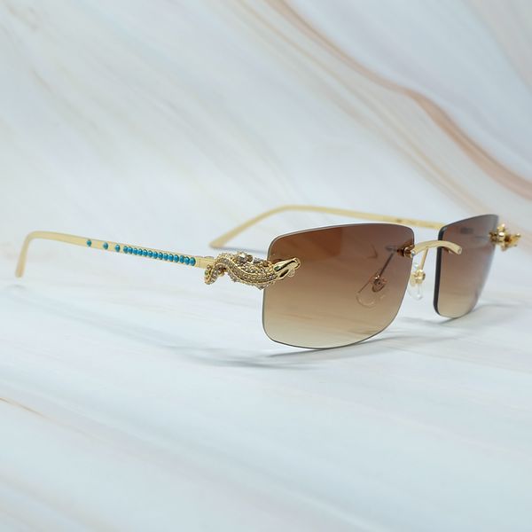 

design sunglasses luxury golden corcodile rimless frame rhinestone sunglass women blue diamond men, White;black