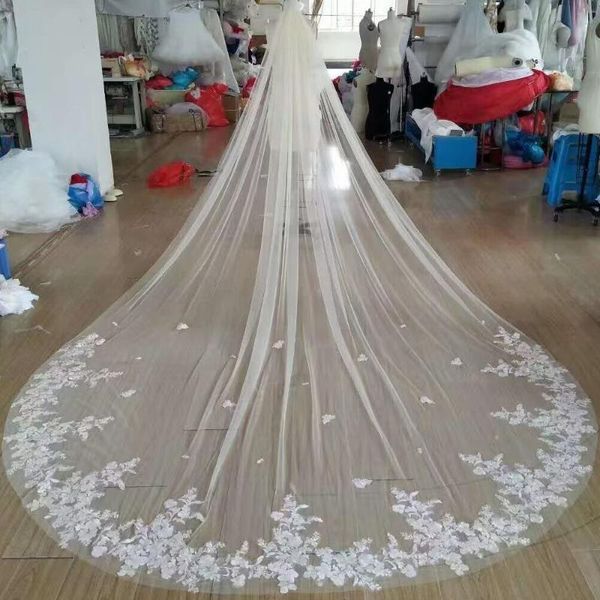 

bridal veils one layer appliques lace wedding veil 3m long cathedral white ivory width, Black