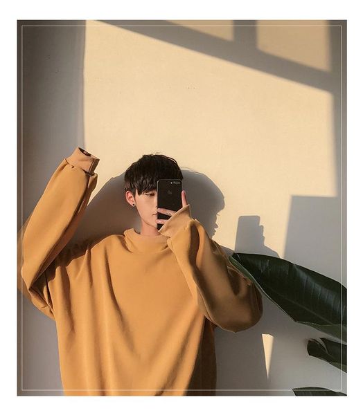 

men's hoodies & sweatshirts zogaa fashion sweatshirt autumn winter women's round neck solid color casual loose plus velvet thicken, Black