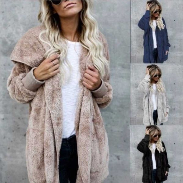 Große Größe S-5XL Kunstpelz Teddybär Mantel Jacke Damenmode Offener Stich Winter Kapuzenmantel Weiblich Langarm Fuzzy Jacke-85 SH190912