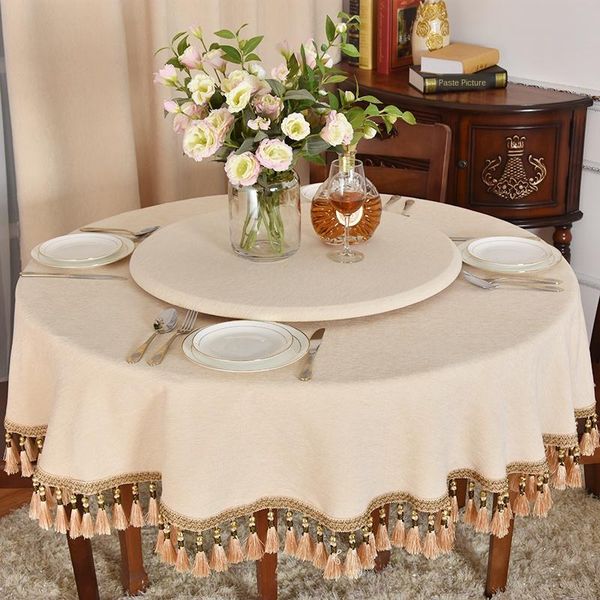 

table cloth simple style tablecloth round oversized fabric thick plain tassels fashion chenille turntable home