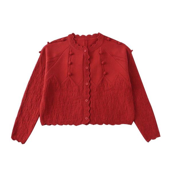 

women's knits & tees japan soft sister mori girl jacquard handmade crochet wool ball sweater fur cardigan for women christmas knitwea, White