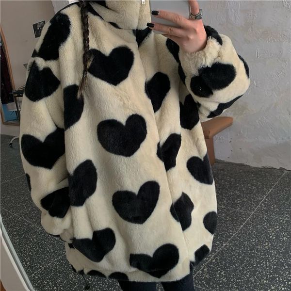 

women's jackets korean version plus velvet loose warmth thick long-sleeved love couple lambswool stand collar jacket women, Black;brown