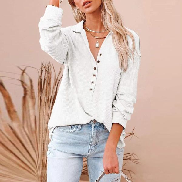 

women's blouses & shirts 2021 autumn women blouse fashion vintage solid color button turn-down pullover long-sleeved ladies shirt casua, White