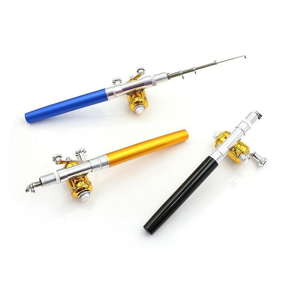 

mini pocket fishing pole pen folded rod with reel wheel boat rods