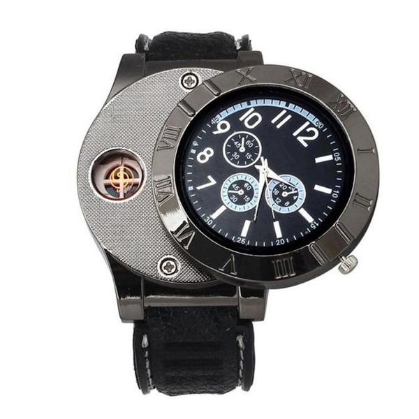 

wristwatches 2021 clock men watches quartz usb charge windproof electronic flameless lighter watch erkek kol saat horloge heren, Slivery;brown